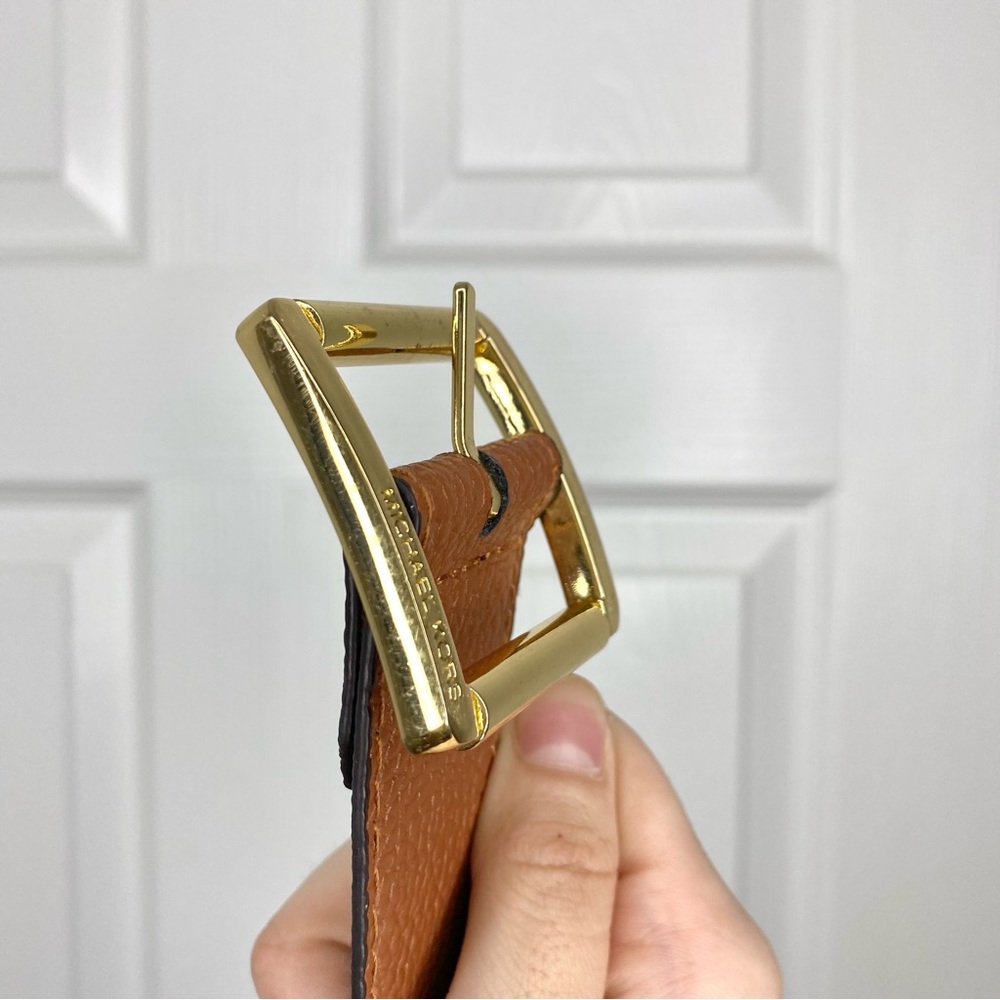 Michael Kors Reversible Logo MK Tan Brown Leather Belt Gold Size Small NWOT - Picture 12 of 15